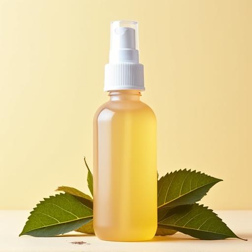 Tónico facial en botella de spray, con hojas de hamamelis.